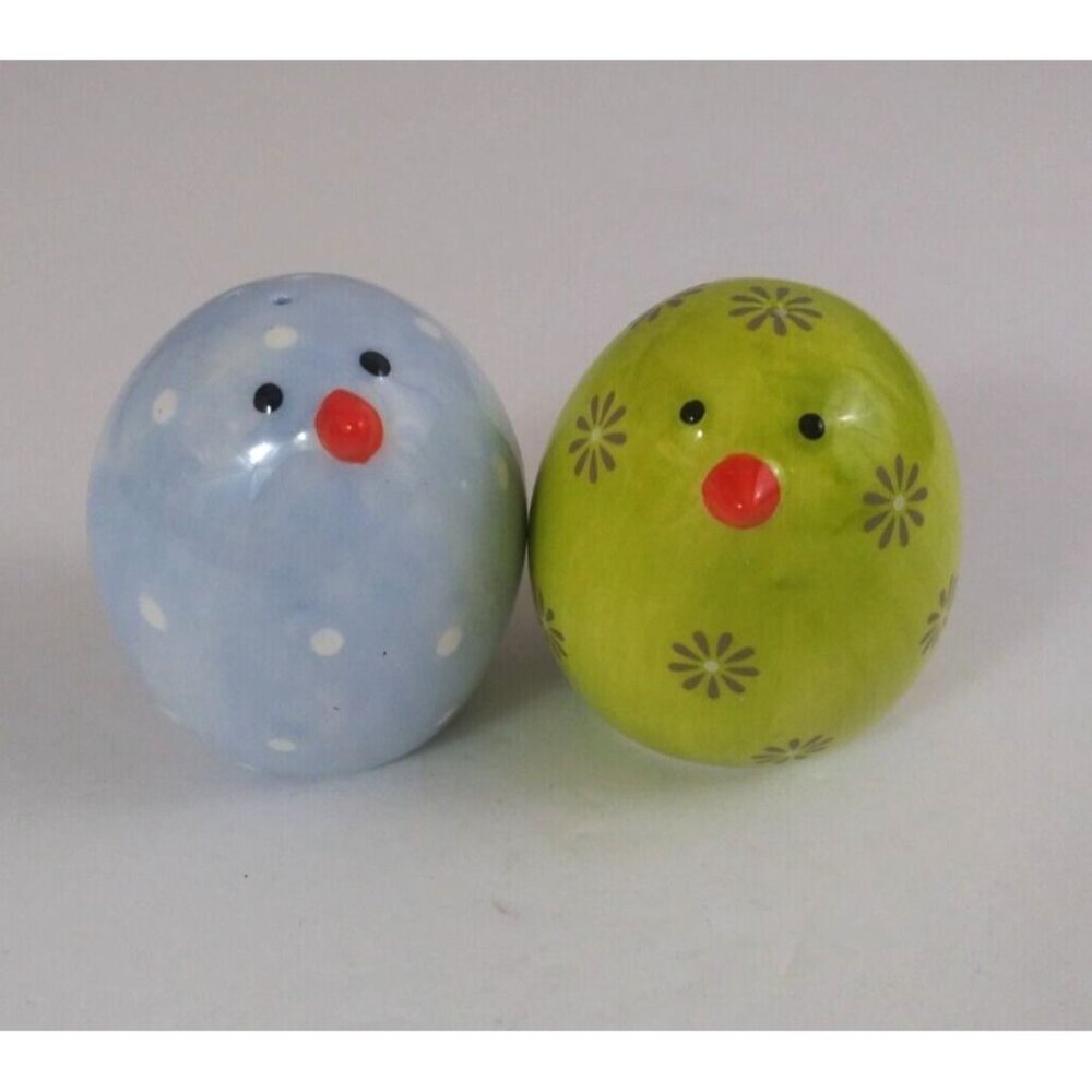 Tag Blue Polka Dot & Green Floral Spring Chicks 2" Salt & Pepper Shakers